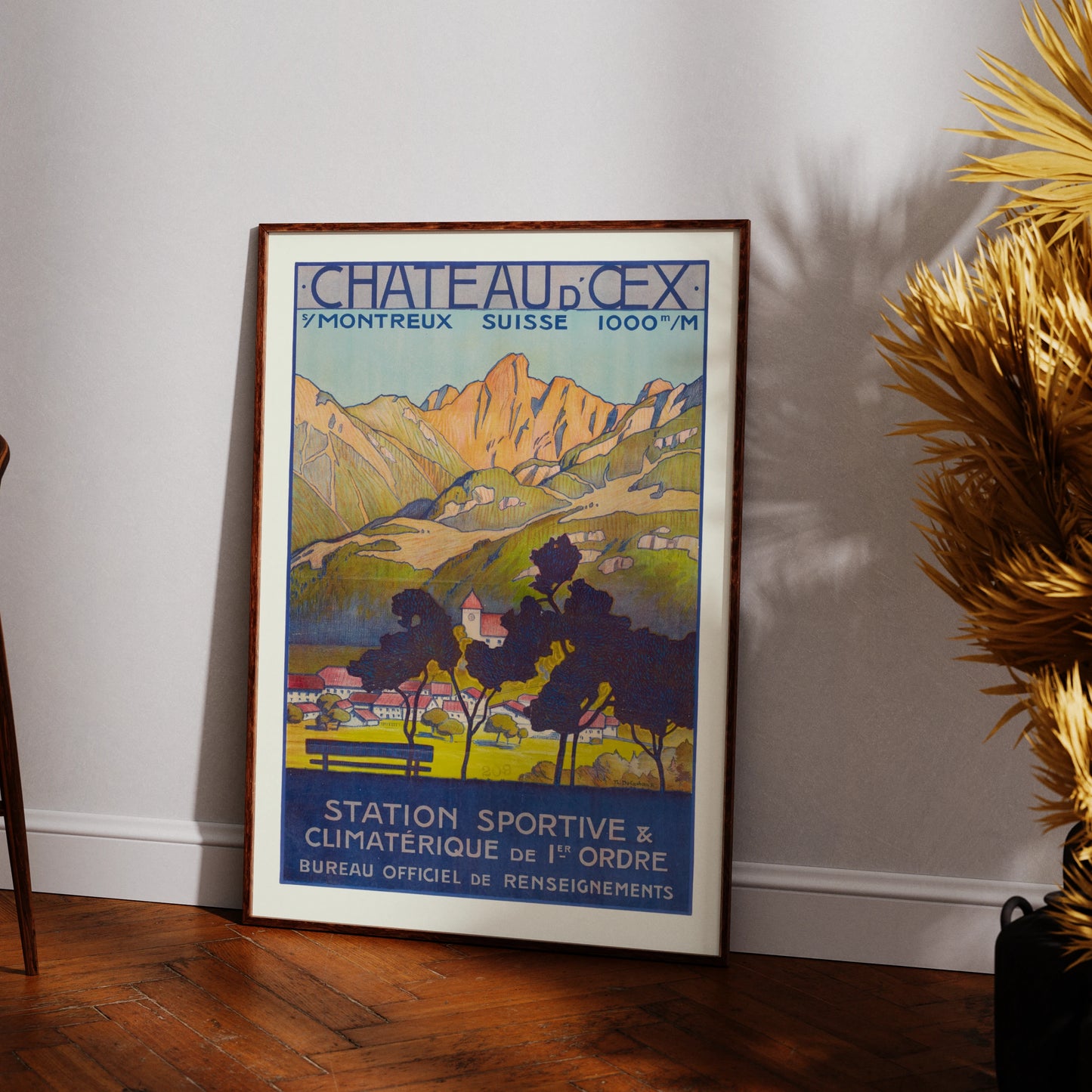 Historische Grafik von Théodore Delachaux für den Kurort Château-d’Œx.
