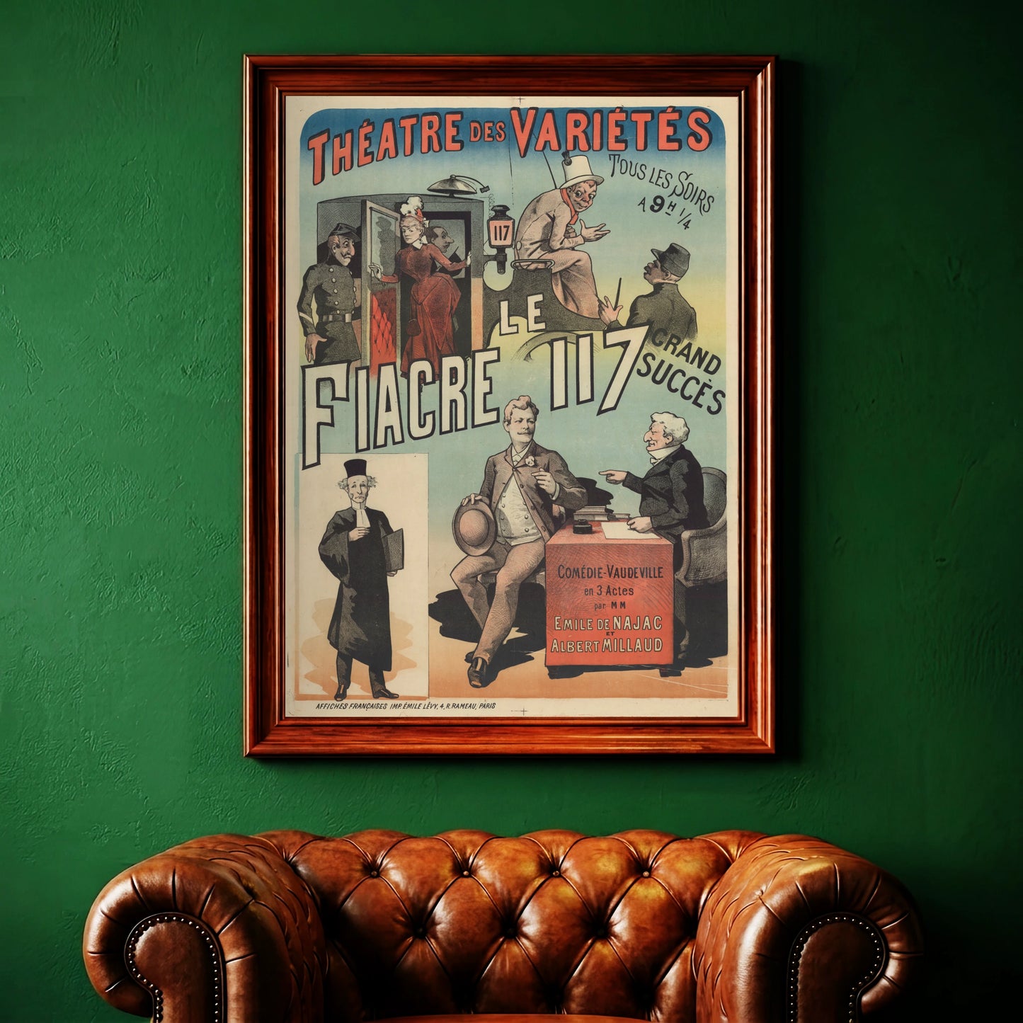 Detailreiches Comédie-Vaudeville Plakat von Emile de Najac und Albert Millaud.