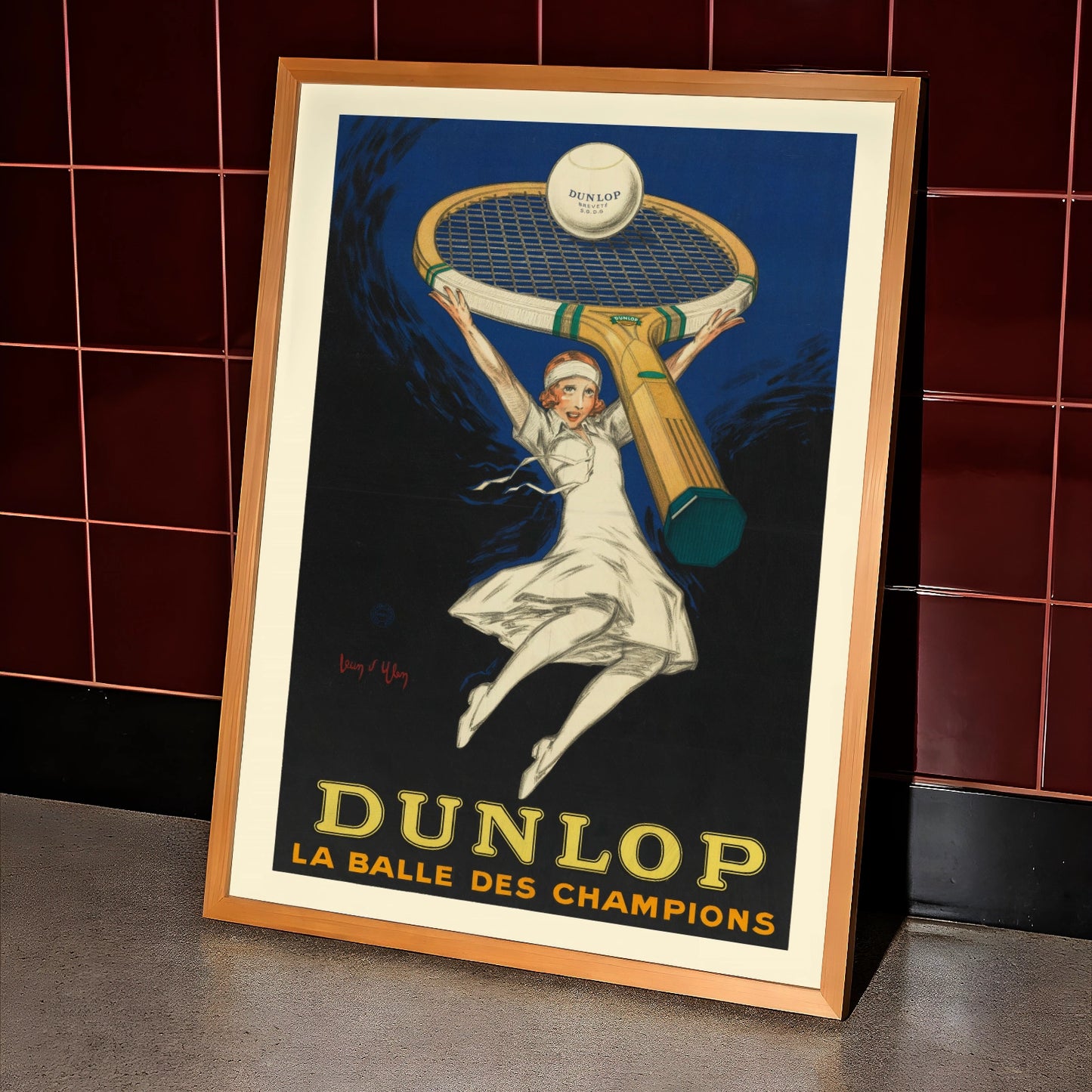 Detailansicht der Dunlop Tennisball Werbung im Stil der Goldenen Zwanziger.