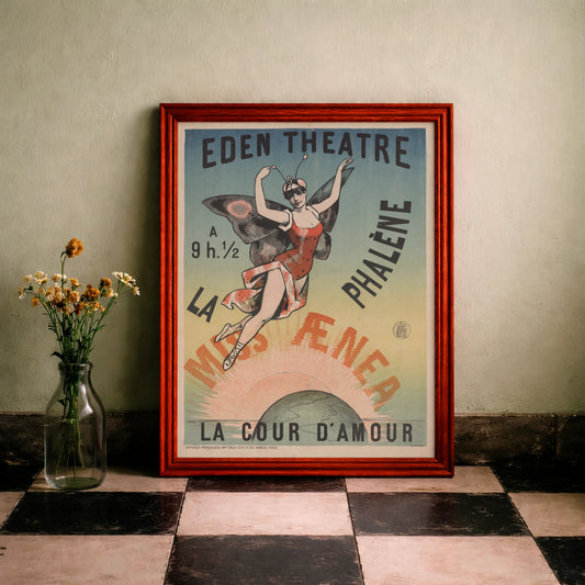 Historisches Theaterplakat Miss Aenea als Nachtfalter im Eden Théâtre 1886.