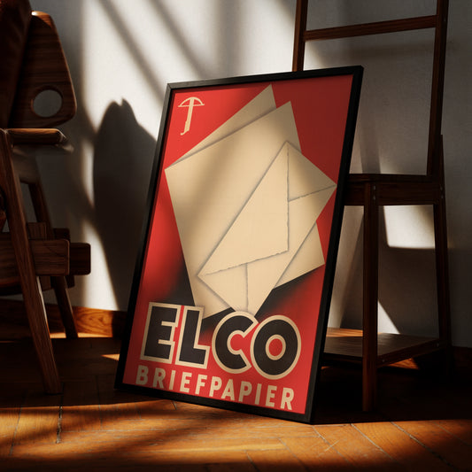 Vintage Werbeplakat für Elco Briefpapier von Johannes Handschin 1942.