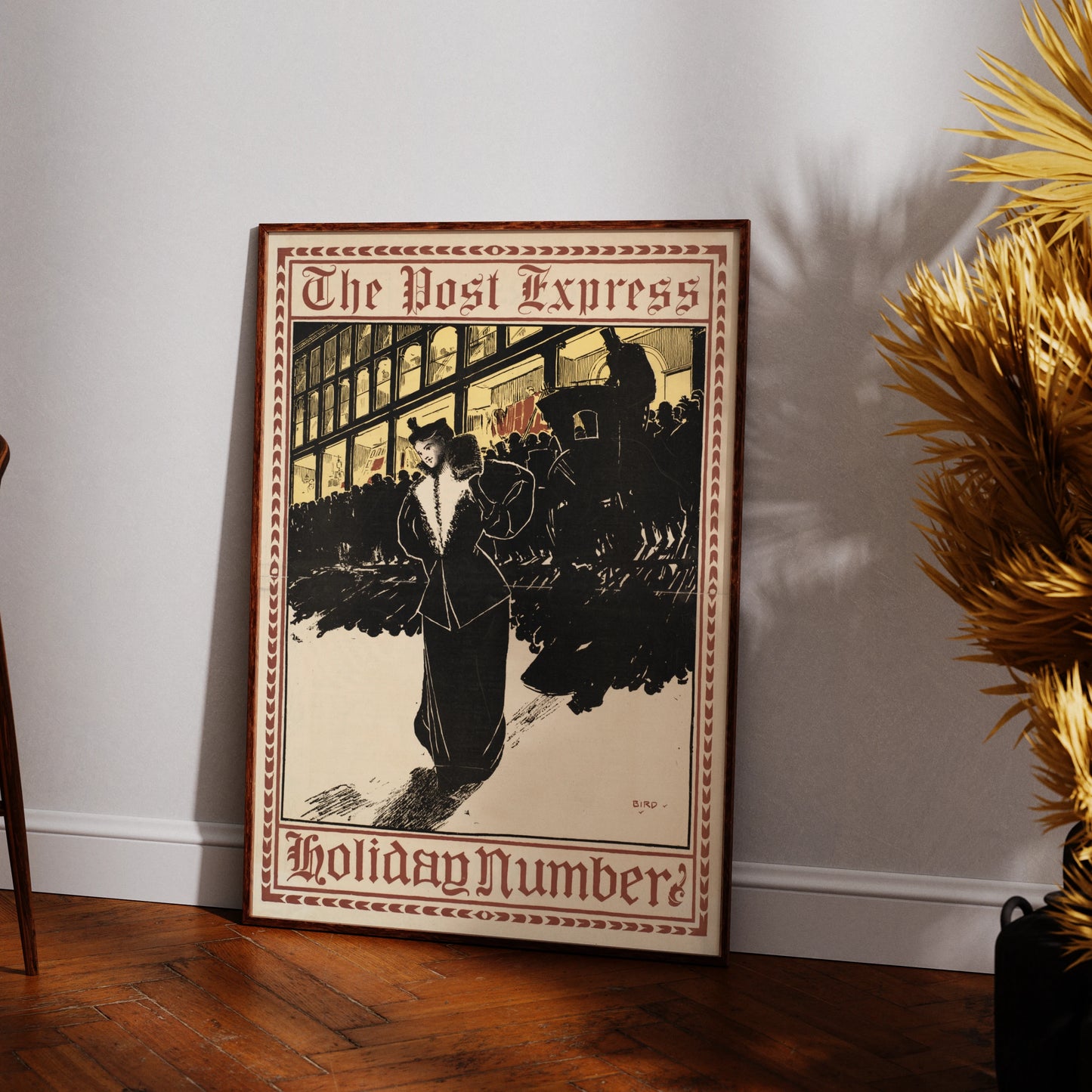 Historisches Plakat 'The Post Express Holiday Number' mit Frakturschrift und Kutschen-Silhouette.