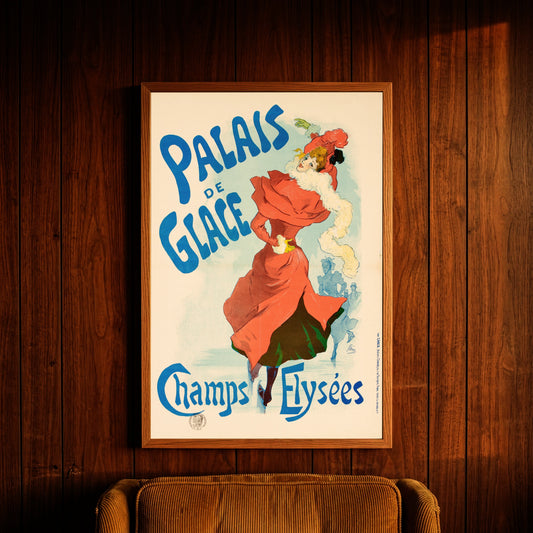 Historisches Werbeplakat für eine Pariser Eisbahn Ende des 19. Jahrhunderts
