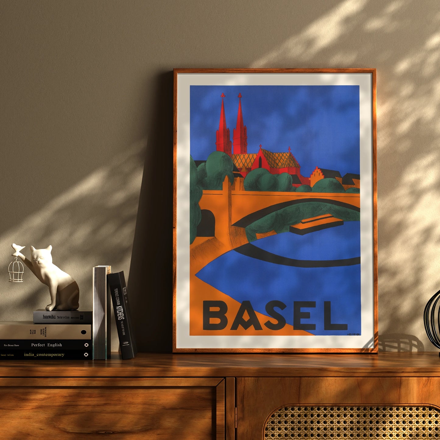 Grafische Darstellung der Stadt Basel im Stil der späten 1920er Jahre.