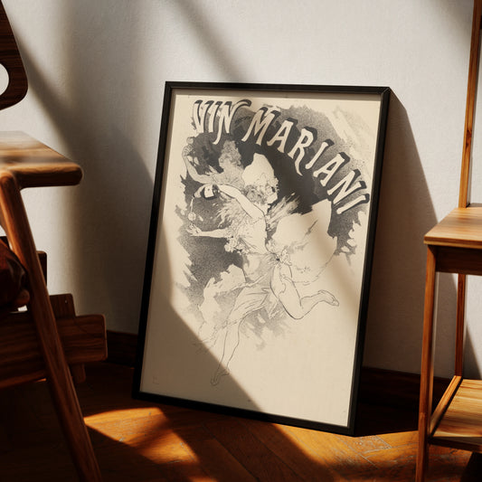 Art Nouveau Poster Vin Mariani in Schwarz-Weiß-Optik.