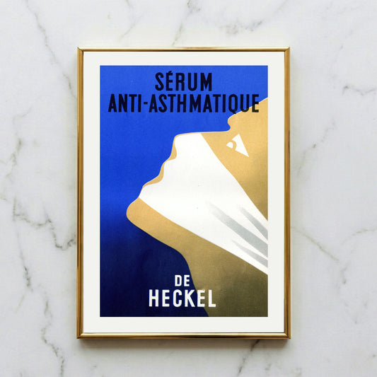 Grafisches Kunstplakat Sérum Anti-Asthmatique de Heckel im modernen Retro-Stil.