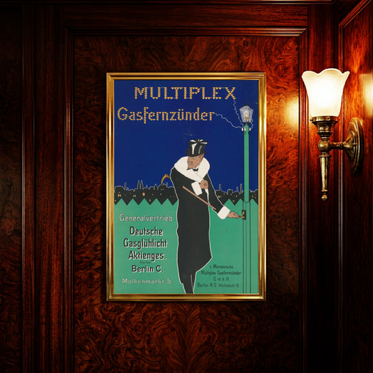 Detailaufnahme der Typografie Multiplex Gasfernzünder mit blitzförmigen Akzenten.