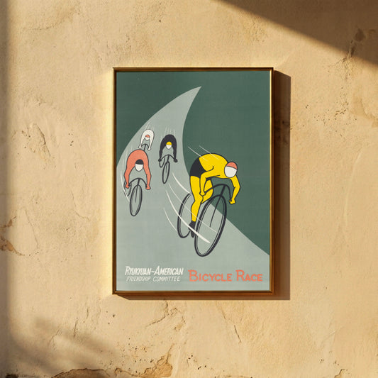 Retro Radsport Kunst mit abstrakten Linien und dynamischer Bewegung.