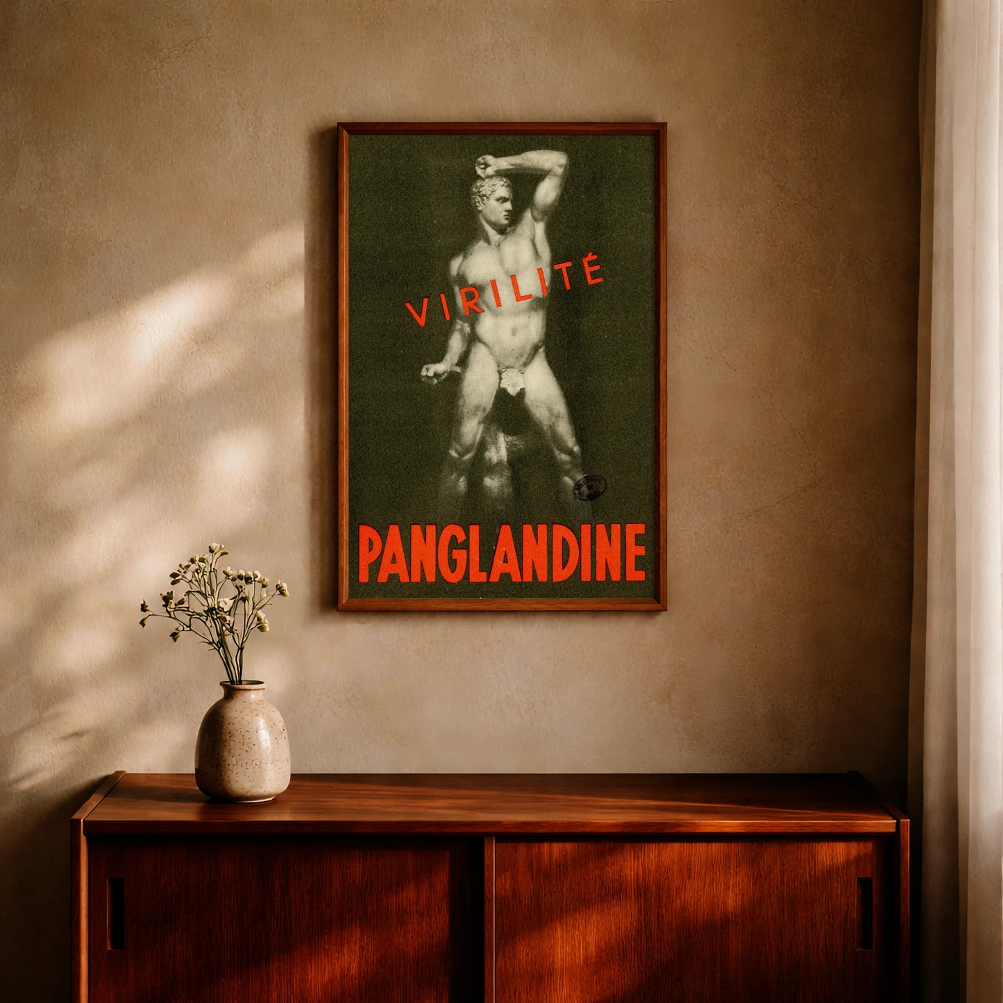 Französisches Retro-Plakat Panglandine Virilité im Vintage-Stil.