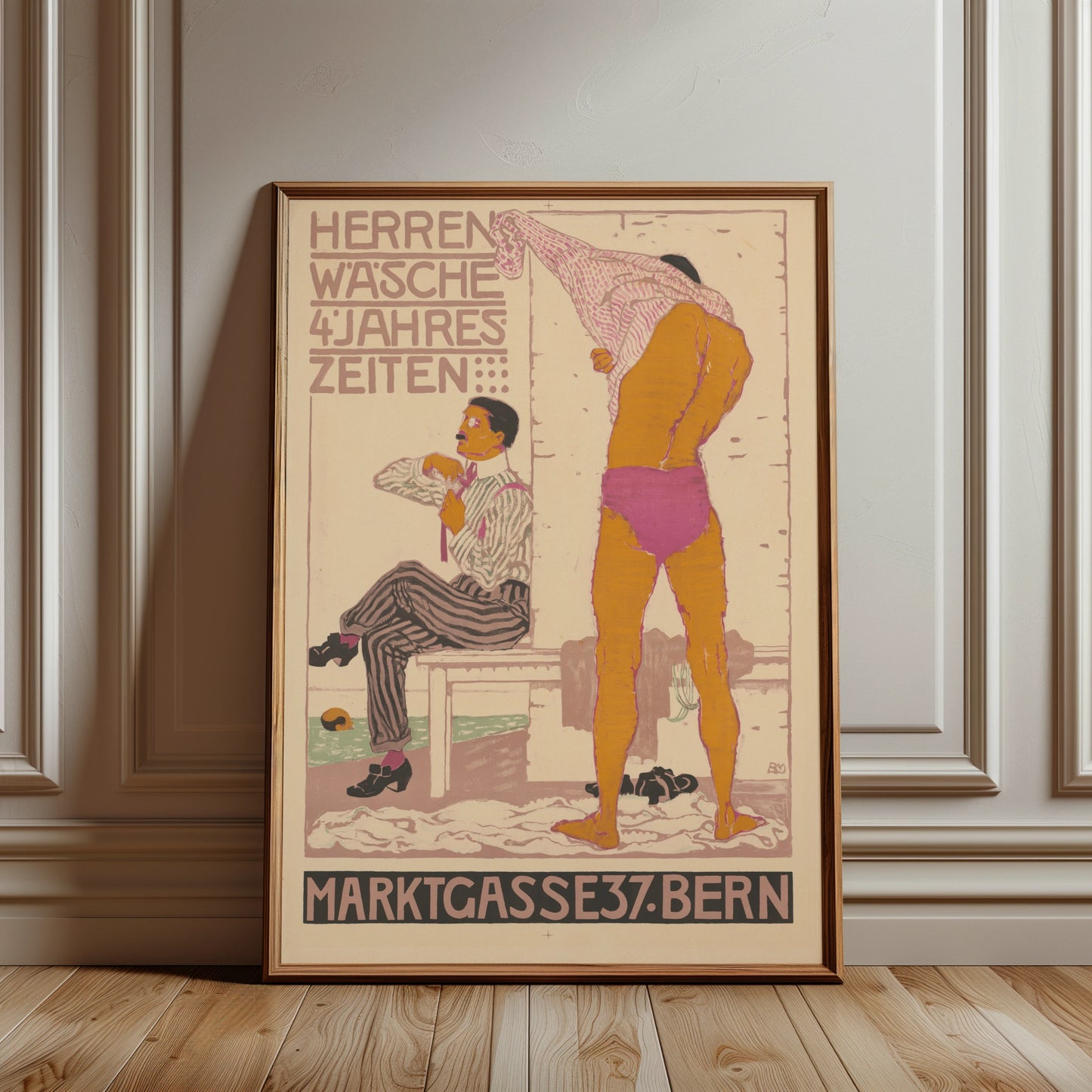 Vintage Schweizer Plakat Vier Jahreszeiten Herrenwäsche Bern 1914 von Burkhard Mangold.