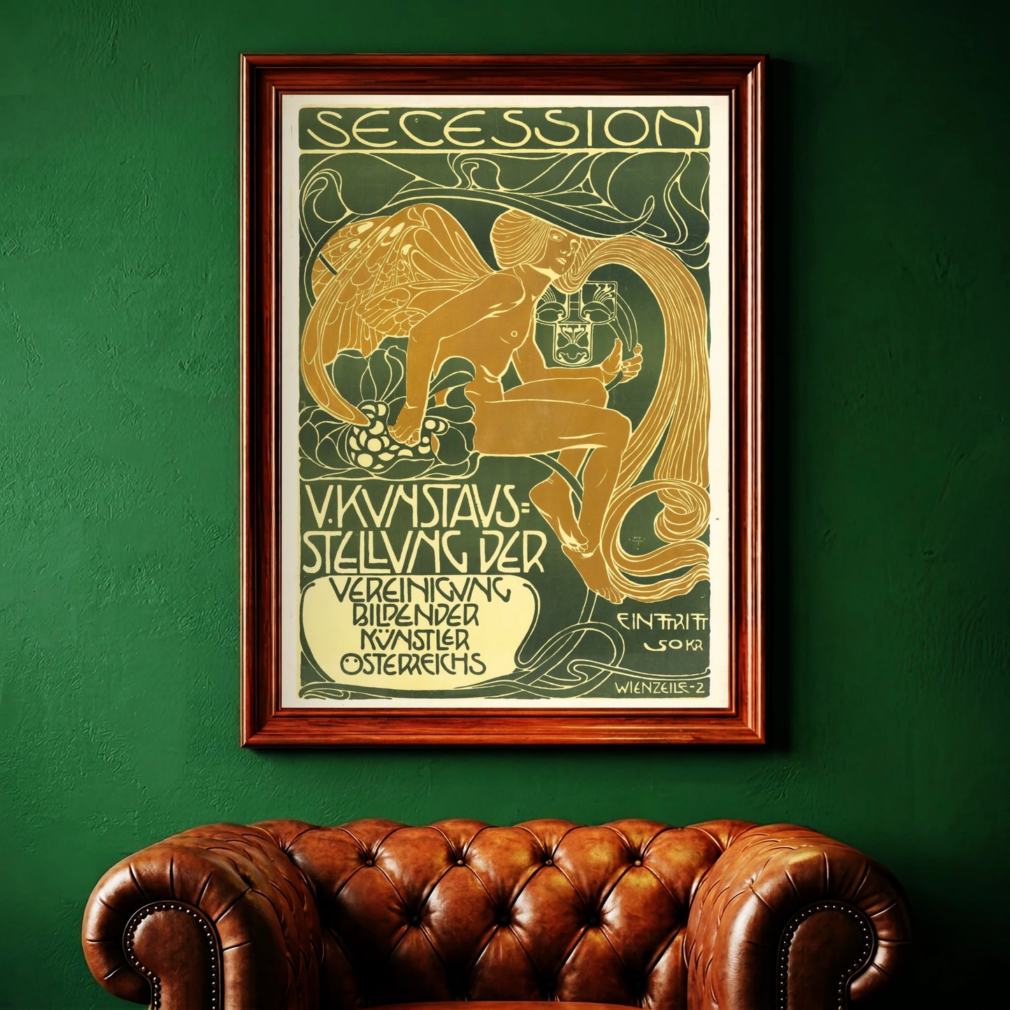 Detailansicht der typischen Jugendstil-Typografie auf einem Poster von Koloman Moser.