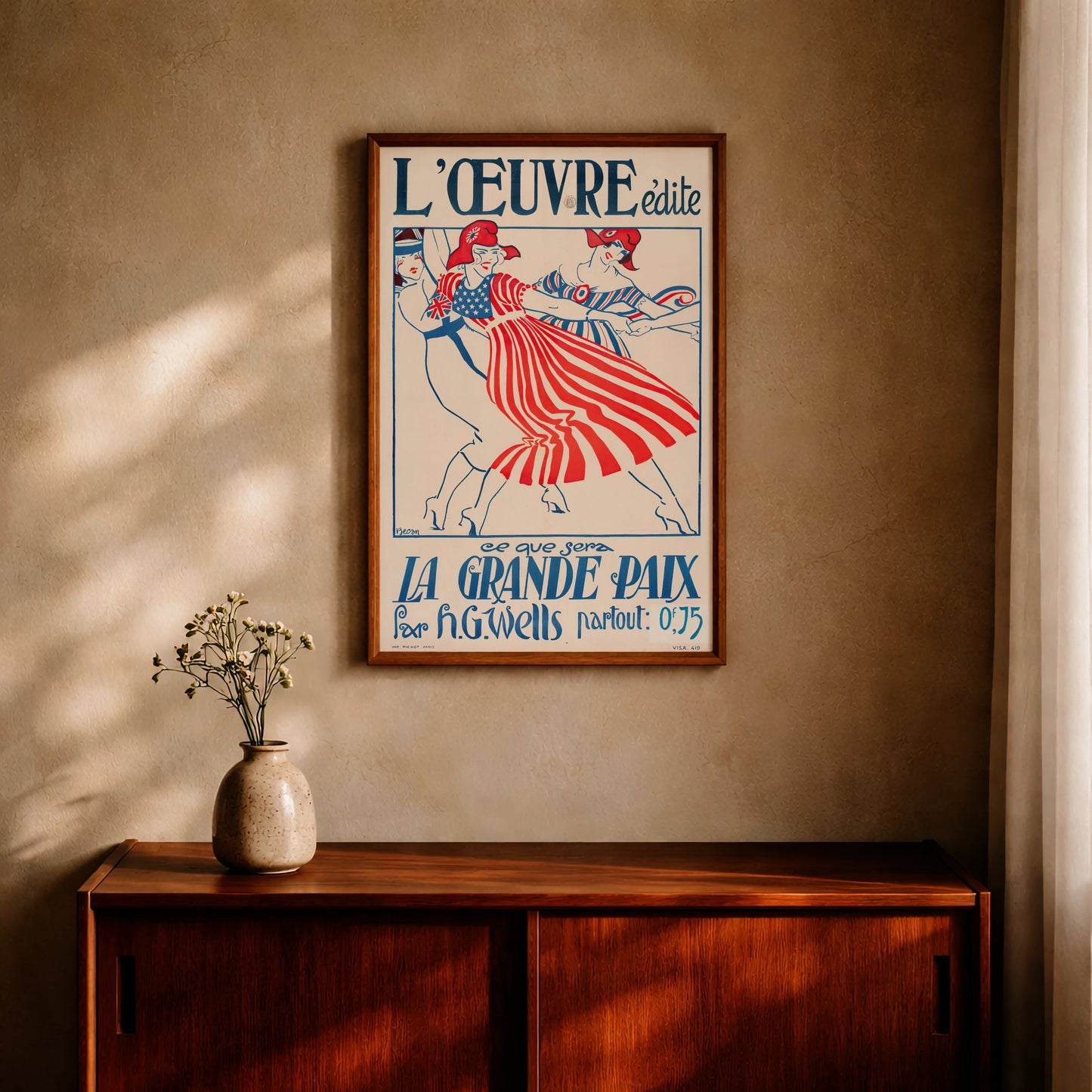 Vintage Plakat 'La Grande Paix' von Bernard Bécan mit blauen und roten Farbakzenten.