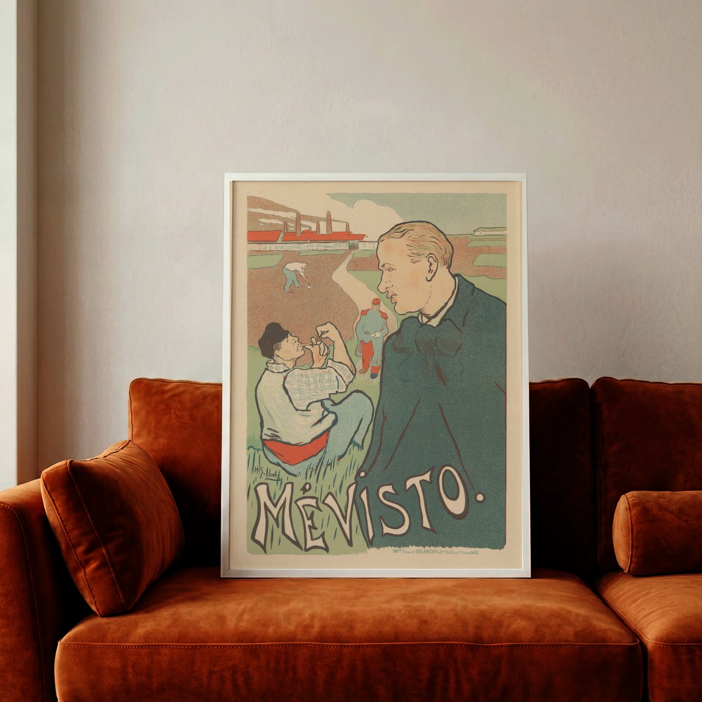 Muttere Erdtöne und klassische Typografie auf einem historischen Kunstplakat.