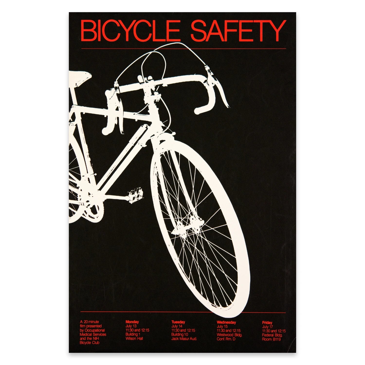 Retro Informationsplakat der National Institutes of Health zum Thema Radfahren.