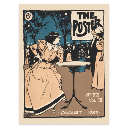 The Poster August 1899 Cover von Albert Morrow mit Café-Szene und kräftiger schwarzer Typografie.
