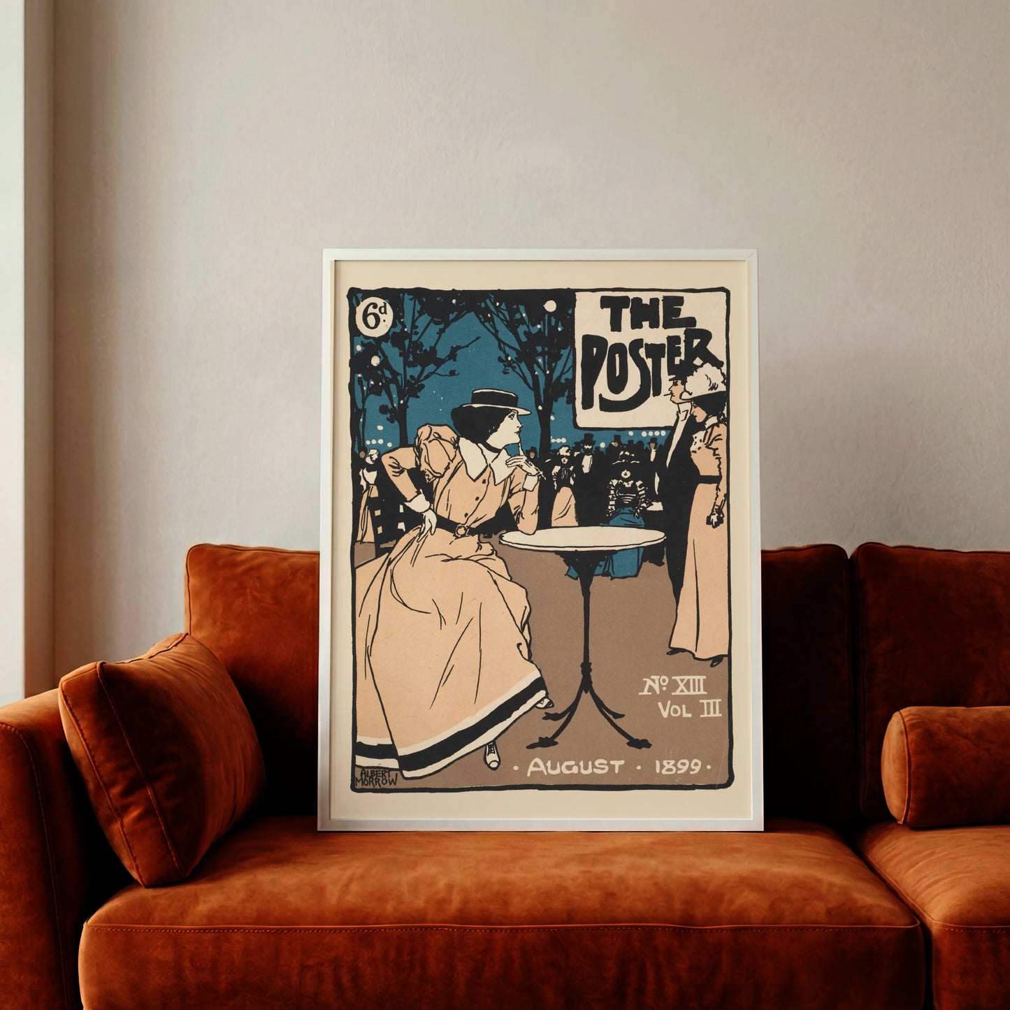 Albert Morrow Illustration für The Poster Vol III mit Figuren im Freien und blauem Hintergrund.
