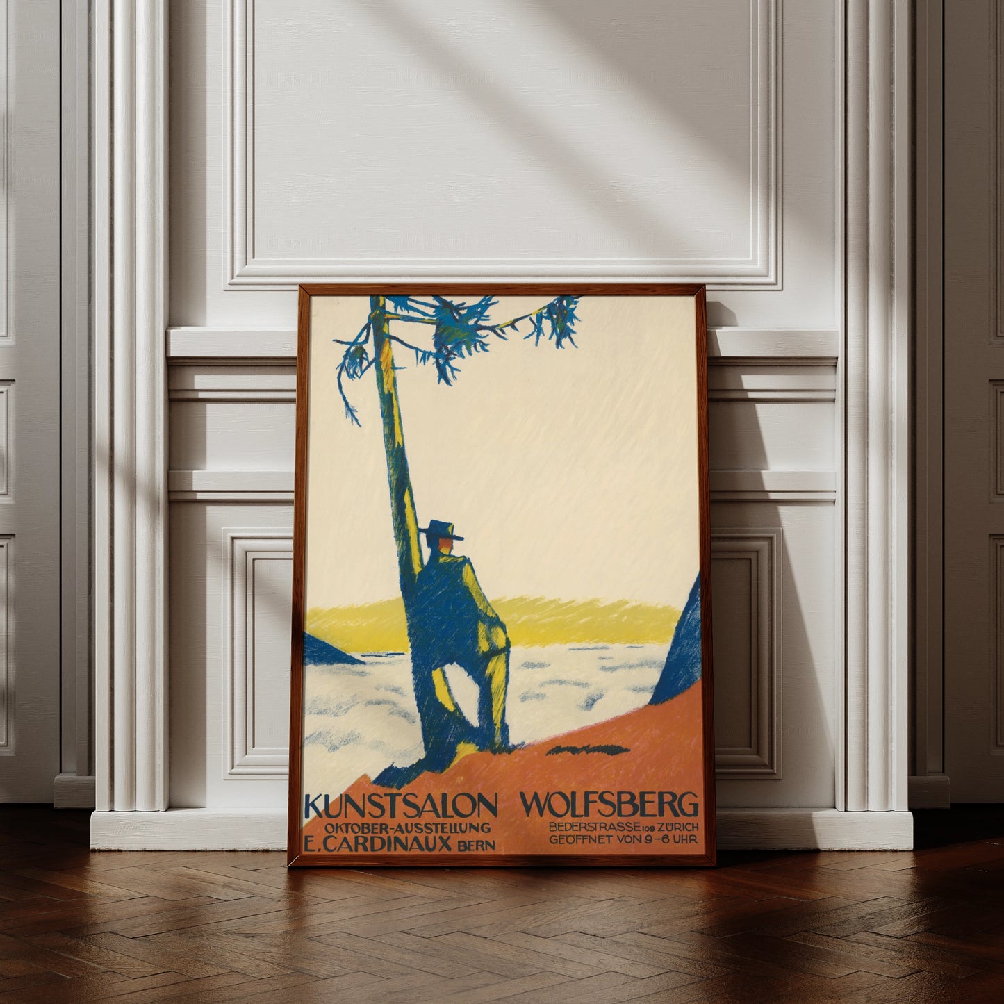 Emil Cardinaux Poster zur Oktober-Ausstellung im Kunstsalon Wolfsberg mit reduzierter Farbkomposition.
