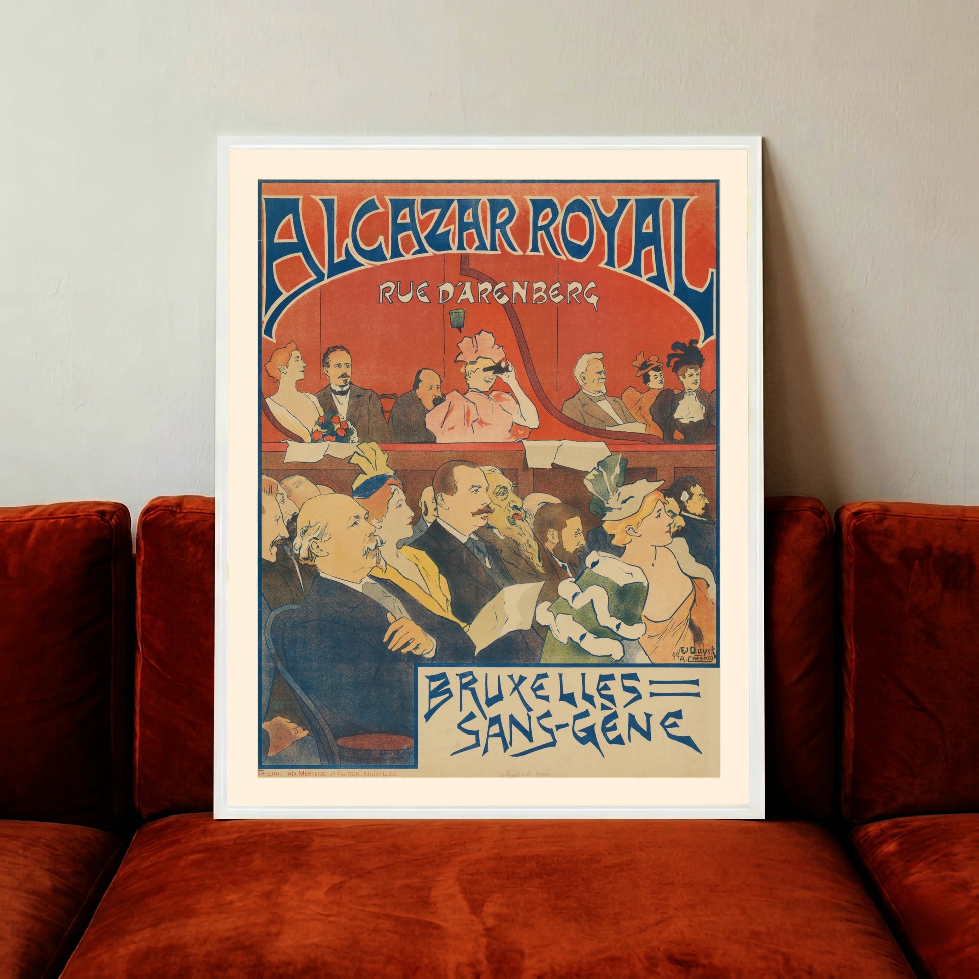 Illustration einer Theaterlogen-Szene der Belle Époque in Brüssel von Adolphe Crespin.