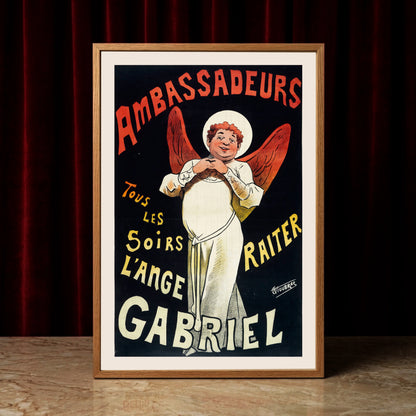 Vintage Plakat von Alfred Choubrac zeigt einen korpulenten Engel für das Varieté Ambassadeurs.