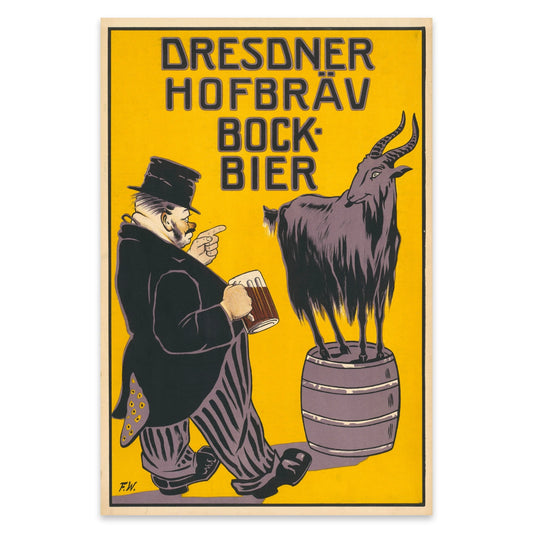 Grafik aus der Zeit der Jahrhundertwende mit einer humorvollen Szene um Bockbier.