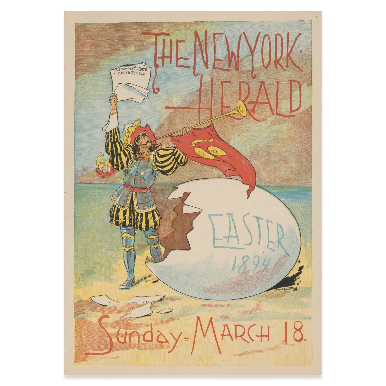 Antikes New York Herald Poster mit der Aufschrift Easter 1894 und Sunday March 18.