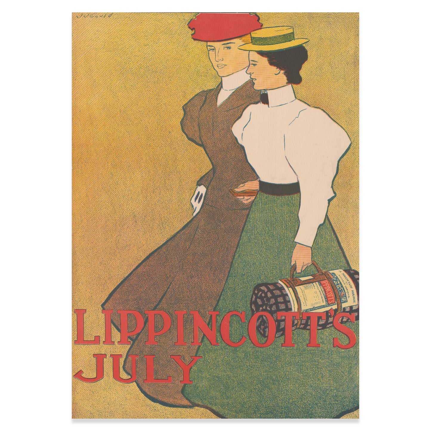 Retro-Poster mit zwei flanierenden Damen im Stil der Belle Époque von Künstler J.J. Gould.