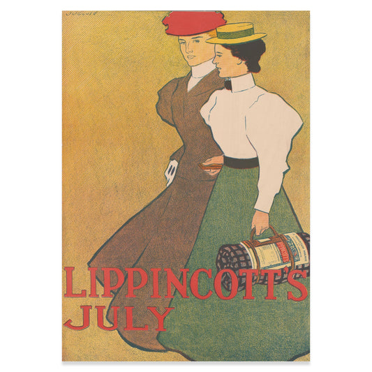 Retro-Poster mit zwei flanierenden Damen im Stil der Belle Époque von Künstler J.J. Gould.