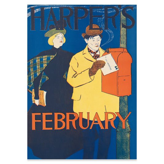 Klassisches Design-Poster in Blau und Gelb aus der Epoche des frühen Jugendstils.