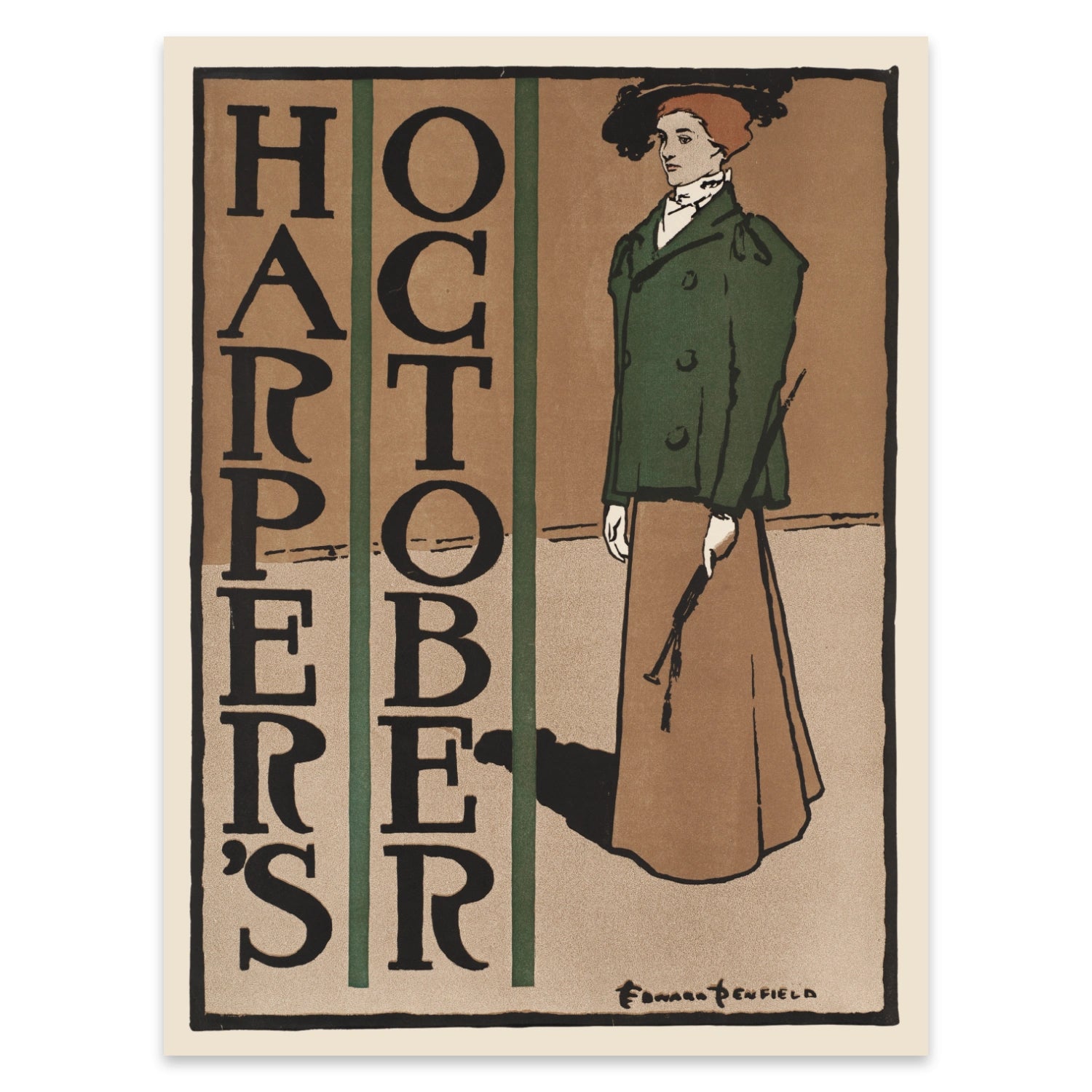 Herbstliches Vintage-Poster mit flächiger Farbgestaltung von Edward Penfield.