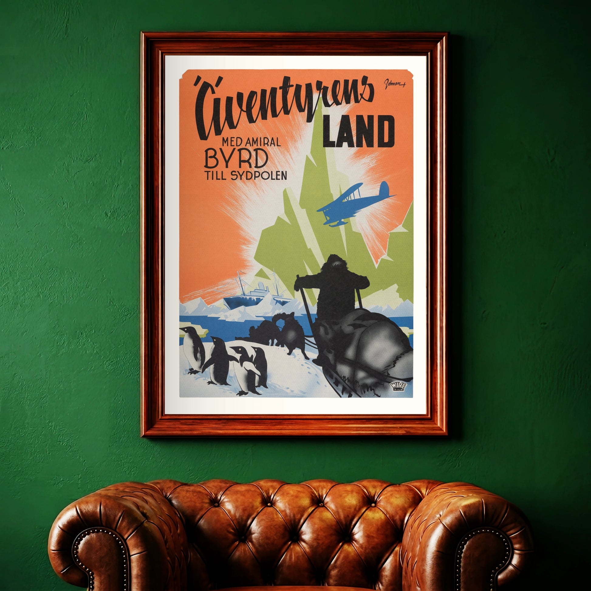 Vintage-Poster zeigt die Expedition von Admiral Byrd zum Südpol im Retro-Stil.