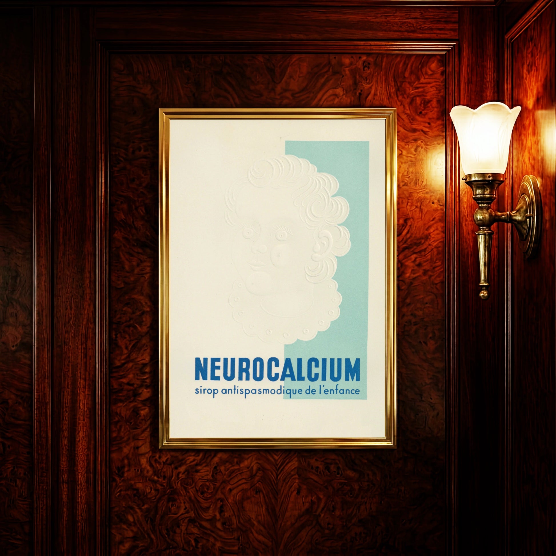 Minimalistisches historisches Werbeplakat für Neurocalcium Kindersirup