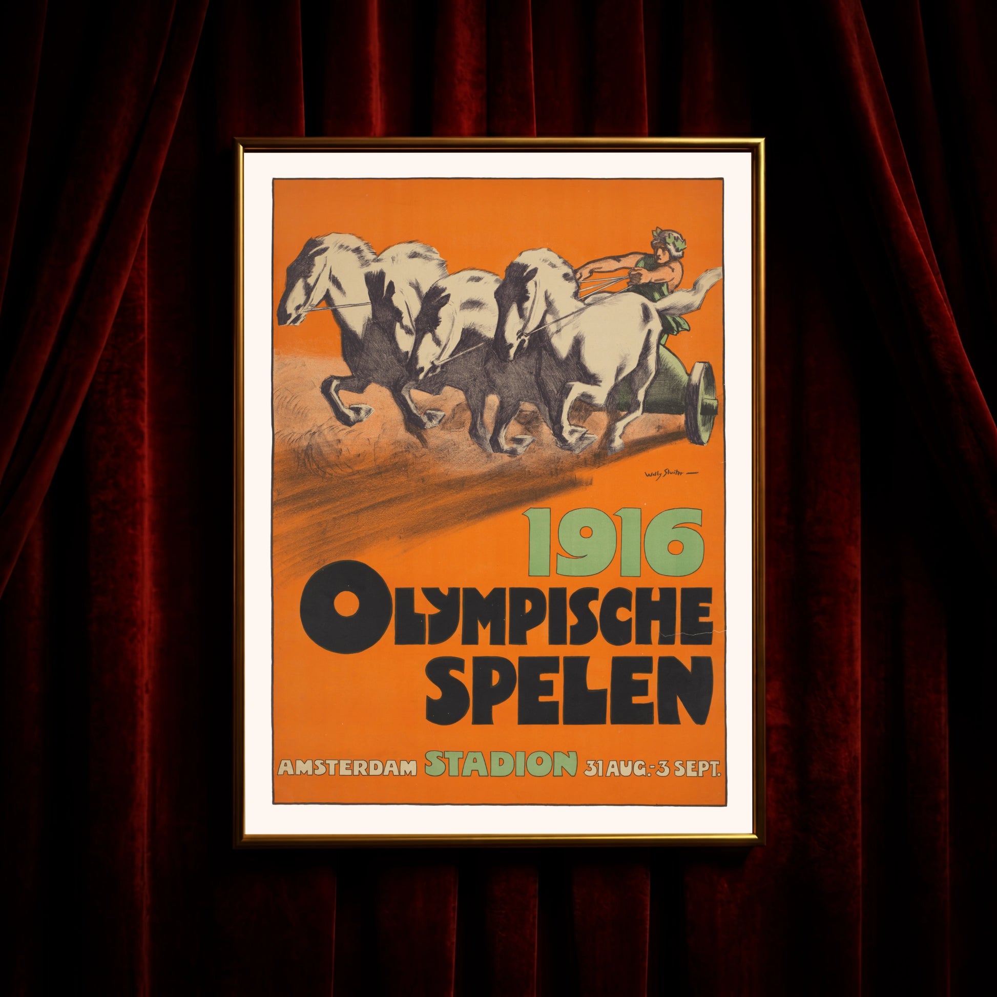 Sport-Vintage-Poster zeigt einen Lenker eines Streitwagens im antiken Stil.