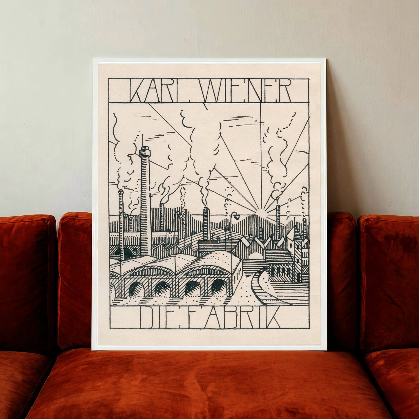 Grafisches Poster einer Industrieanlage aus der Feder des österreichischen Künstlers Karl Wiener.