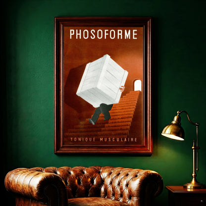 Art Deco inspiriertes Poster in warmen Brauntönen mit dem Schriftzug Phosoforme.