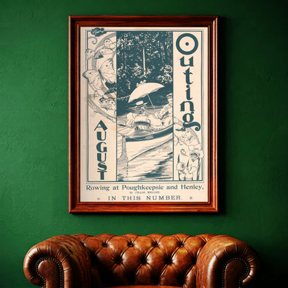Art Nouveau Grafik mit dem Schriftzug Outing August und dekorativen Elementen.