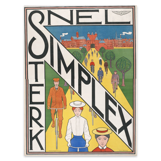 Grafisches Vintage-Poster in Grün, Gelb und Blau mit Fokus auf Fahrradkultur.