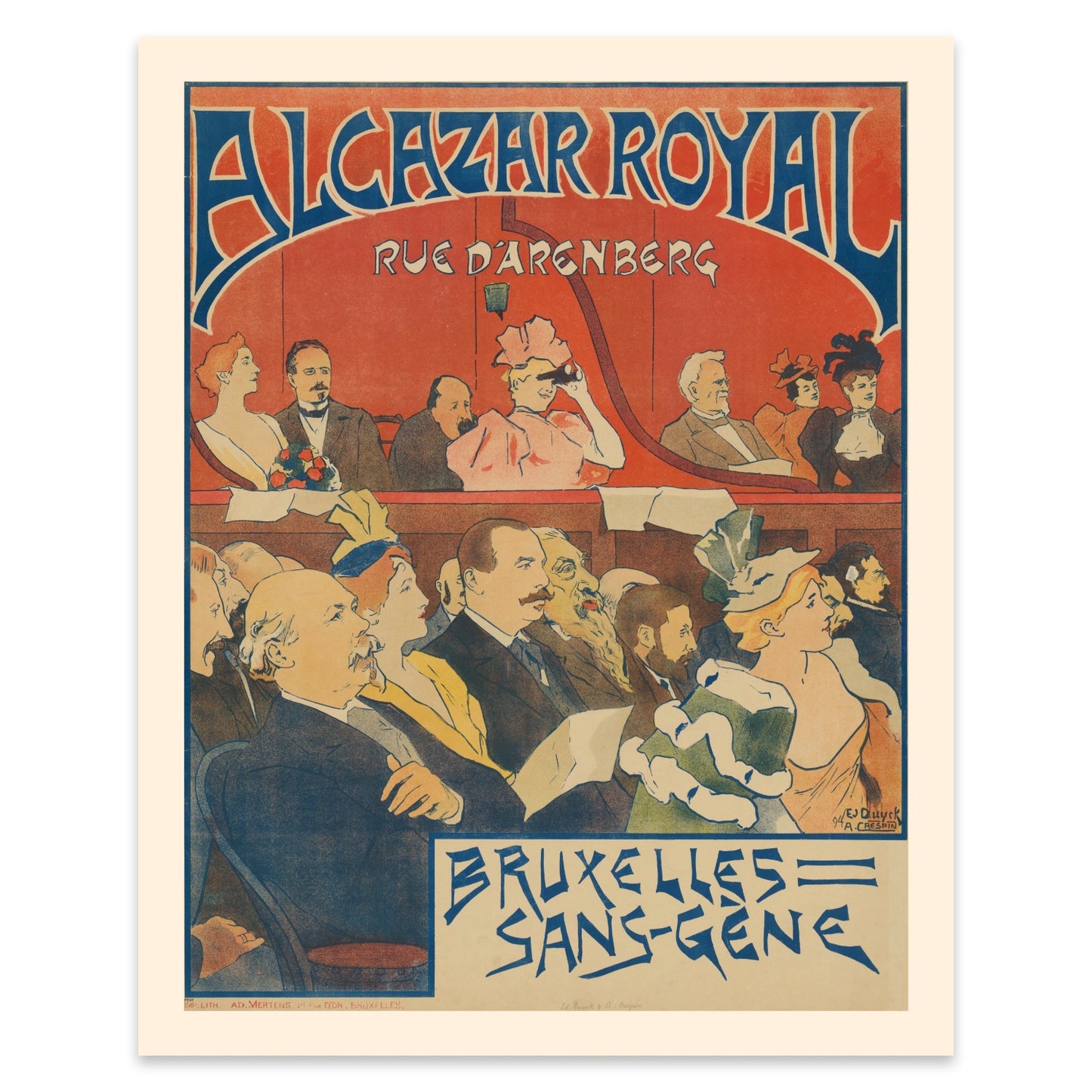 Adolphe Crespin Kunstdruck Alcazar Royal Brüssel, Illustration von Theaterbesuchern.