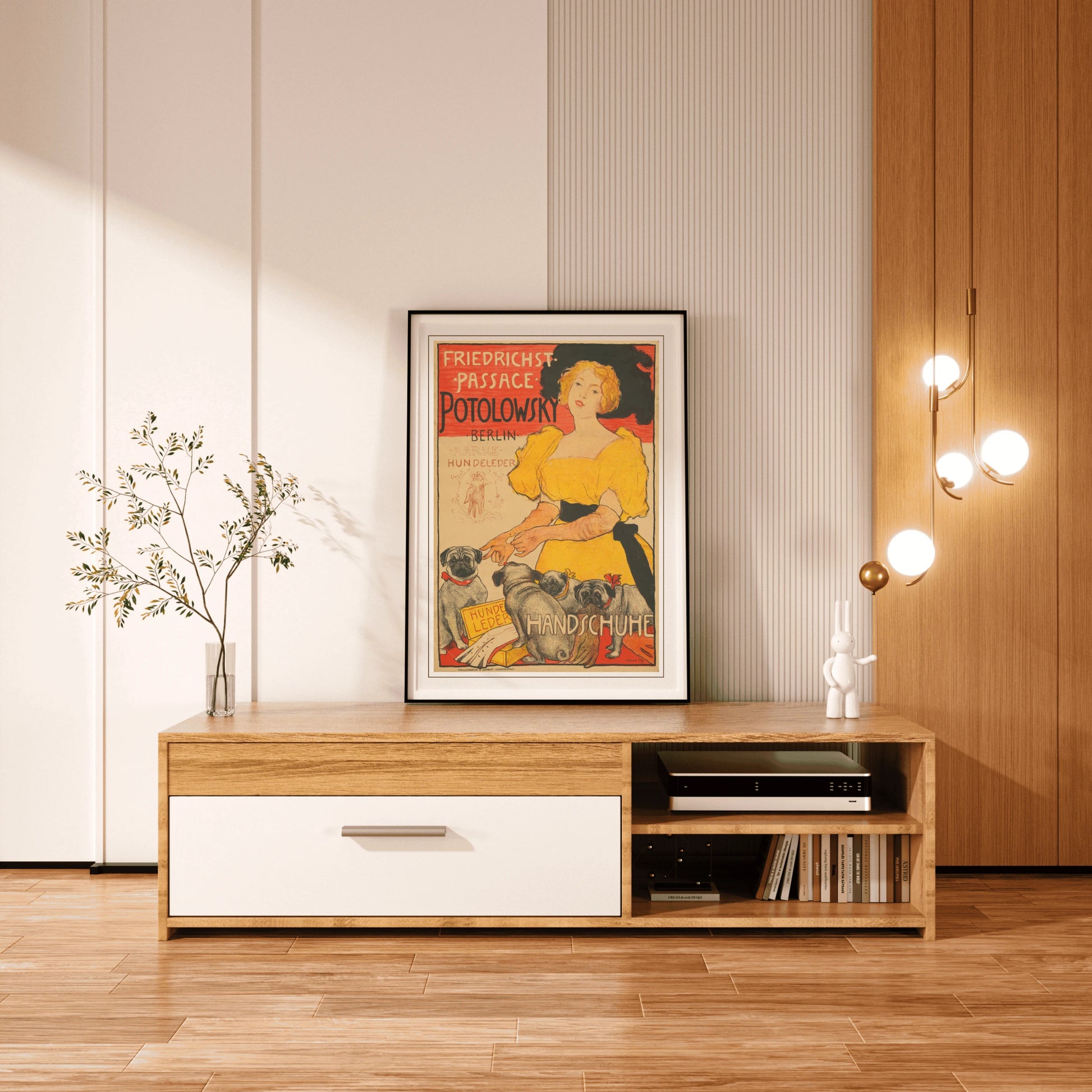 Vintage Werbeplakat für Hundeleder Handschuhe in der Berliner Friedrichstraße.