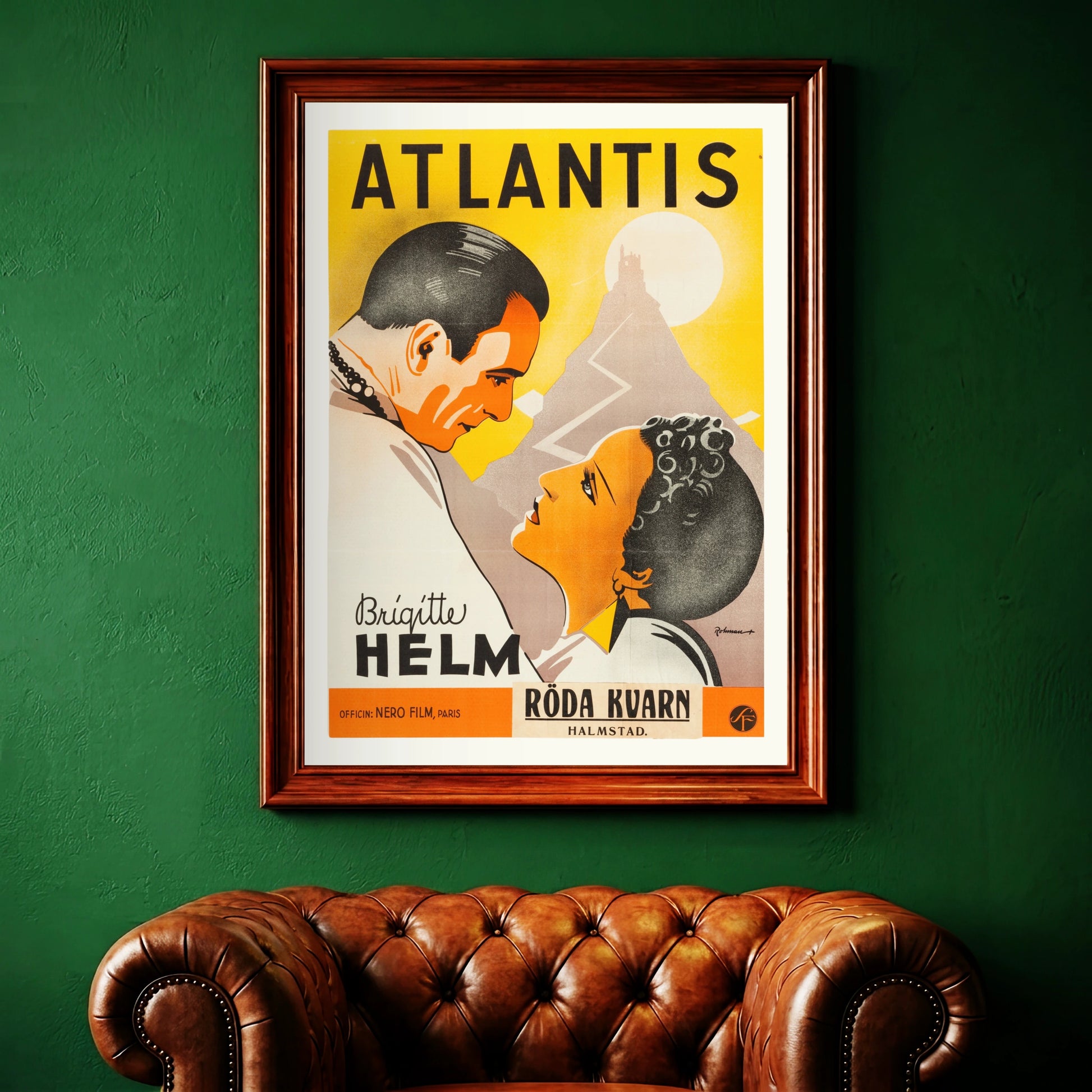 Illustration einer Festung auf einem Berg unter einer hellen Sonne im Stil der 1930er Jahre.