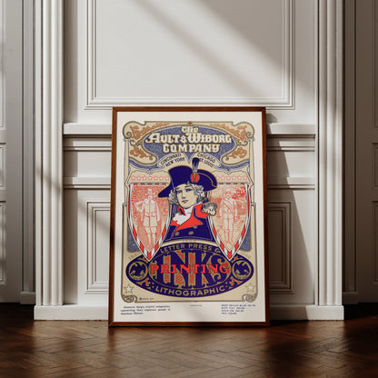 Historisches Werbeplakat der Ault & Wiborg Company für Druckfarben mit drei Epochen amerikanischer Geschichte.