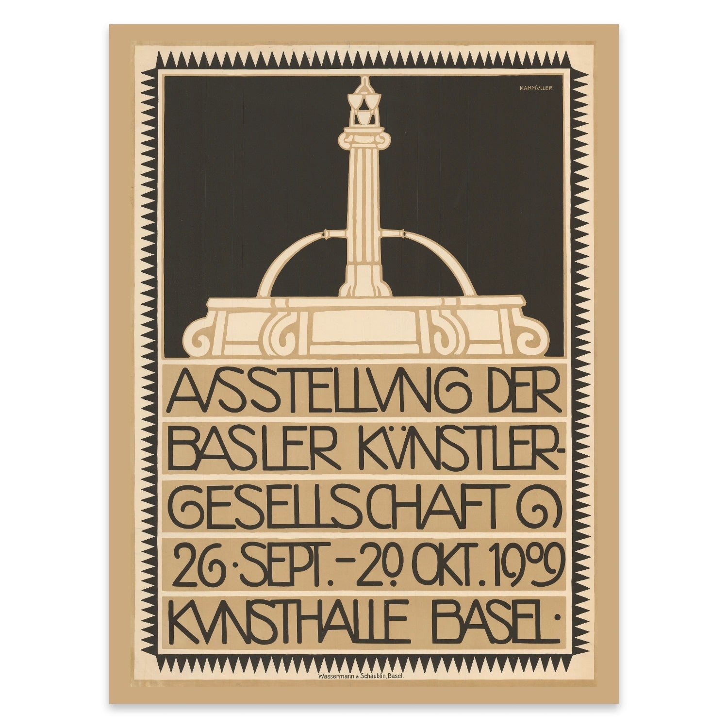 Kunstreproduktion eines historischen Plakats von Paul Kammüller für eine Basler Kunstausstellung.