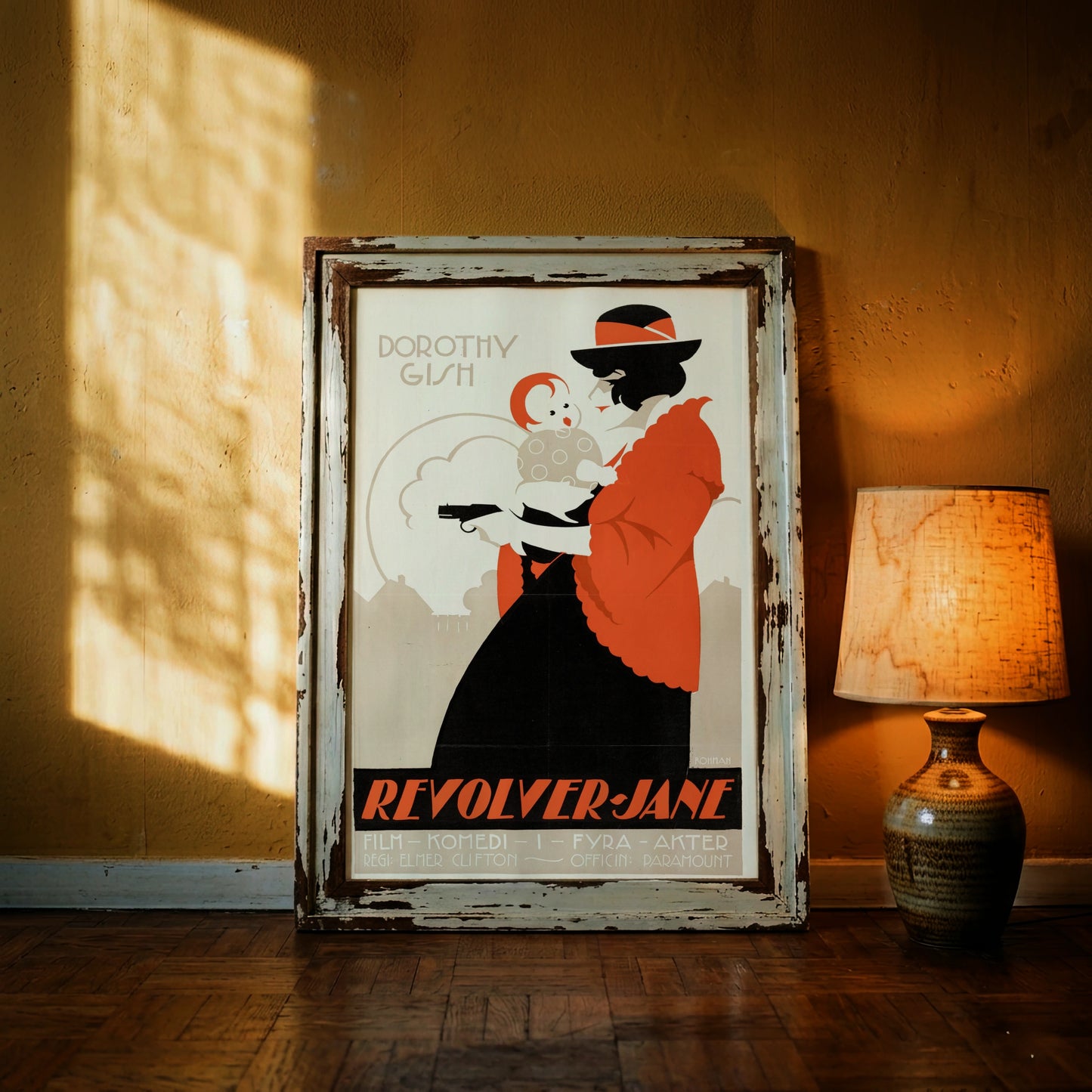 Battling Jane Stummfilm-Plakat von 1919 mit einer Frau, die ein Baby hält und eine Pistole zieht.