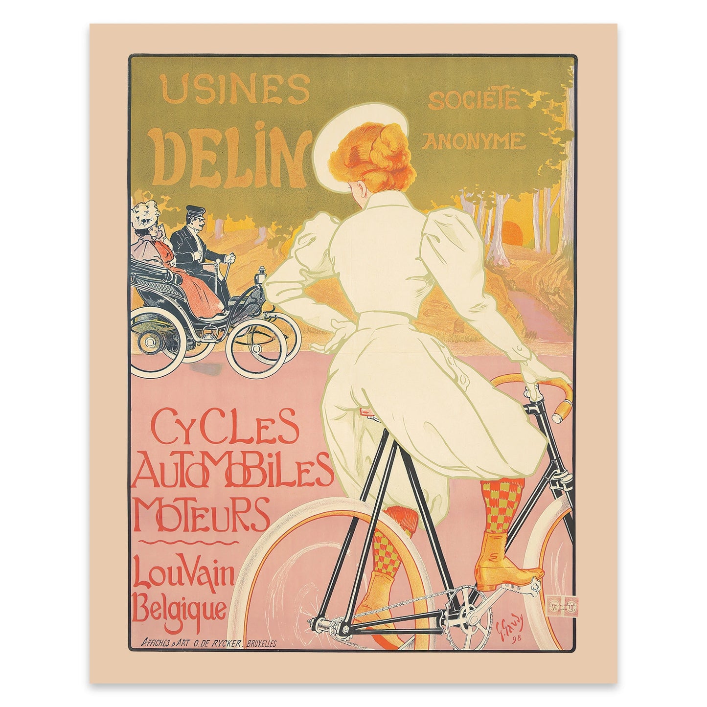 Nahaufnahme der Typografie und Grafik des Usines Delin Vintage Posters.