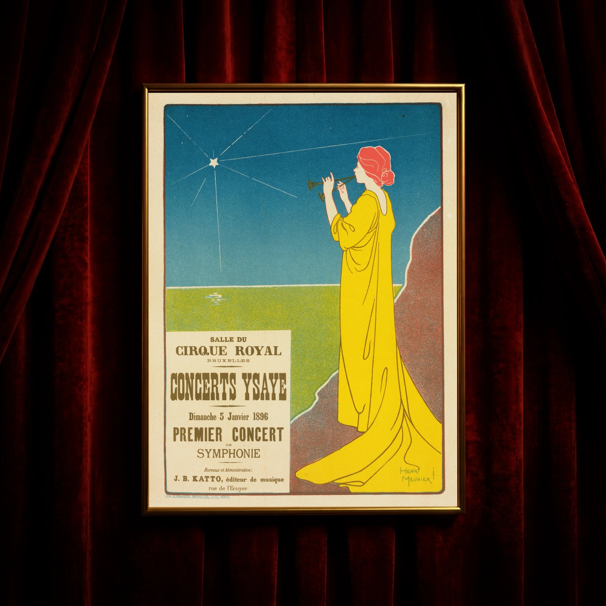 Historisches Konzertplakat von 1896 für Concerts Ysaÿe in Brüssel.