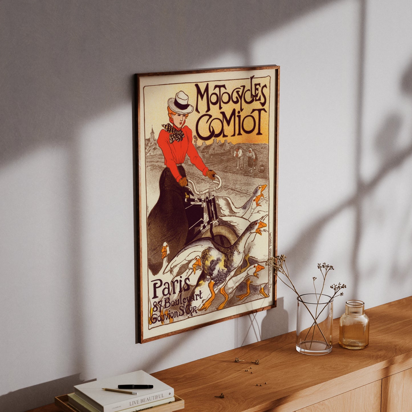 Historisches französisches Plakat für Motorräder in Paris im Belle Époque Stil.
