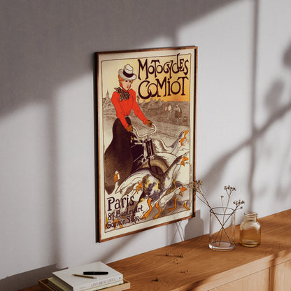 Historisches französisches Plakat für Motorräder in Paris im Belle Époque Stil.