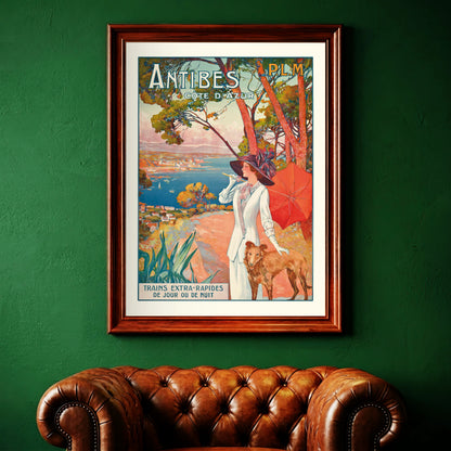 Französisches Eisenbahnplakat P.L.M. für Antibes aus dem frühen 20. Jahrhundert.