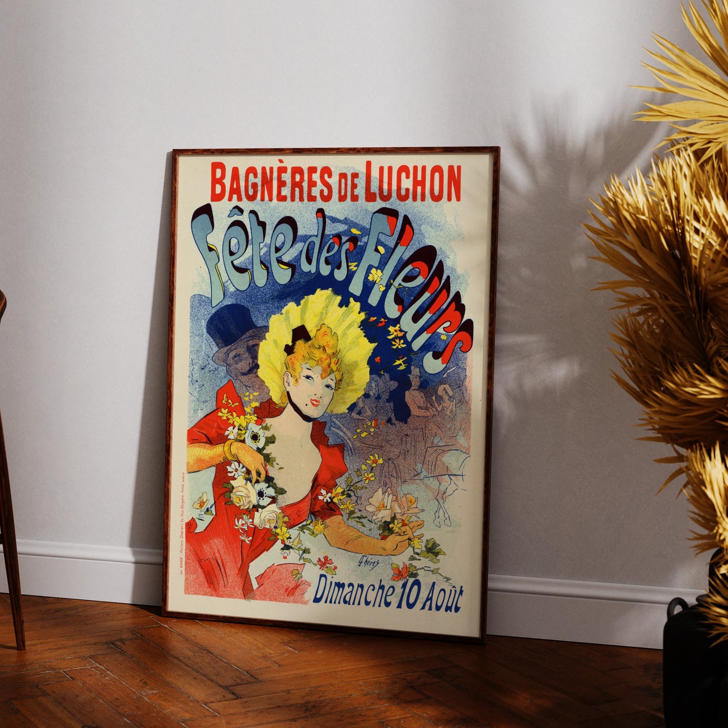 Detailgetreuer Kunstdruck eines Art Nouveau Plakats von Jules Chéret für ein Blumenfest in Bagnères-De-Luchon.
