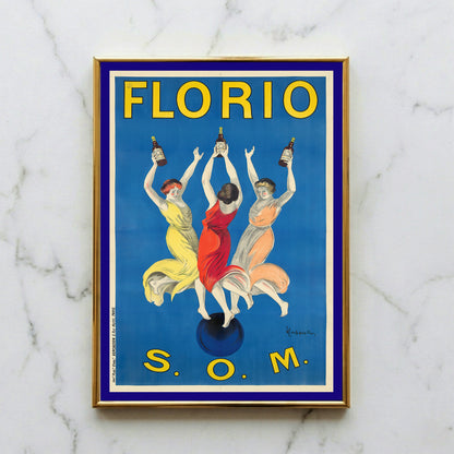 Detailaufnahme der Grafik von Leonetto Cappiello für Florio S.O.M. mit markanter gelber Typografie.