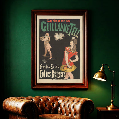 Französisches Theaterplakat Belle Époque Druck in Rot, Grün und Schwarz.